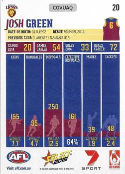 2015 Select AFL Champions #20 Josh Green Back